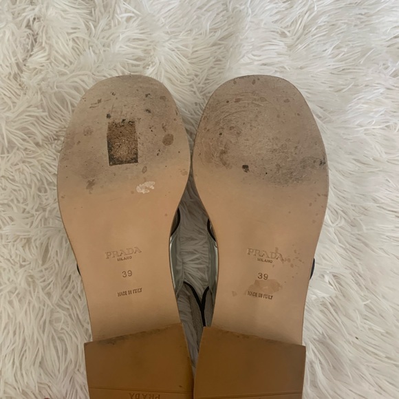 Prada Silver Leather Slingback Block-Heel Sandals - Picture 9 of 10